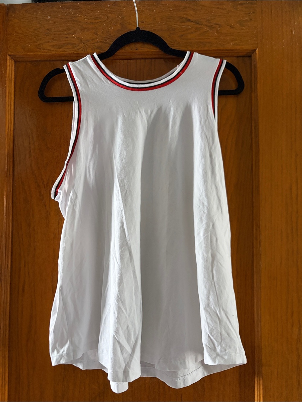 Universal Standard White Tank with Red and Navy Stripe Trim